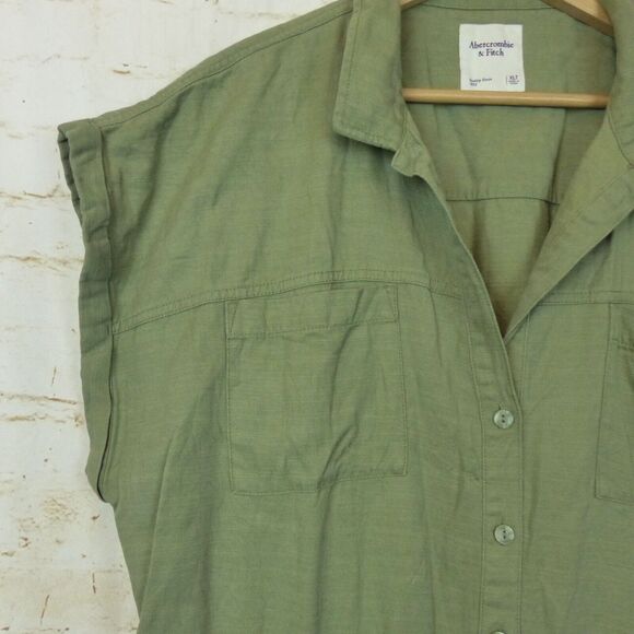 Abercrombie & Fitch Jumpsuit Womens XLT Army Green Short Sleeves Utility Boho - Picture 6 of 11